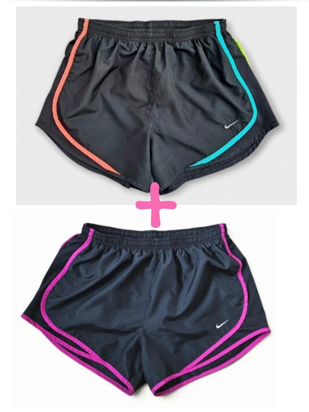 Bundle 2 Pair Nike Dri-FIT Running Shorts Colorblock Neon Pink Green, Size M